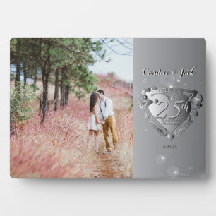 25th Wedding Jubileum Aangepast Foto Zilver Heart Fotoplaat