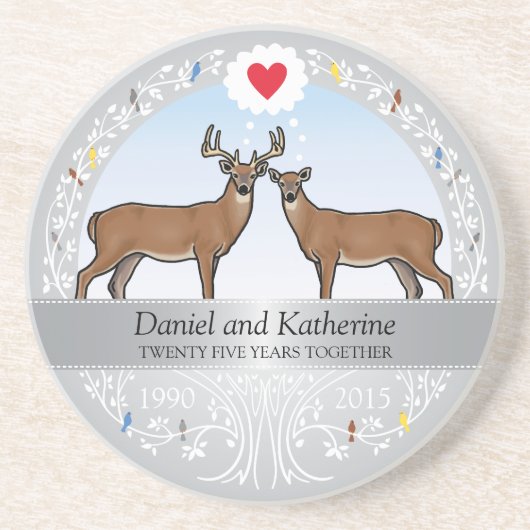 25th Wedding Jubileum, Buck & Doe Persoonlijk Zandsteen Onderzetter (Voorkant)