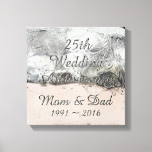 25th Wedding Jubileum Chic Silver Typografie Canvas Afdruk