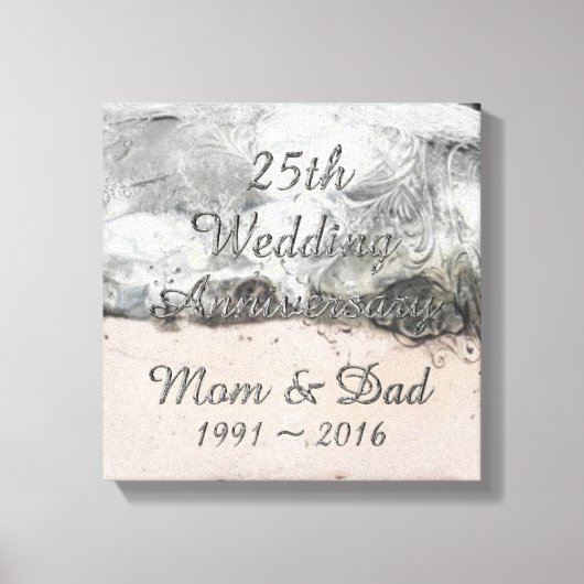 25th Wedding Jubileum Chic Silver Typografie Canvas Afdruk (Voorkant)