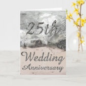 25th Wedding Jubileum Chic Silver Typografie Kaart (Gele Bloem)