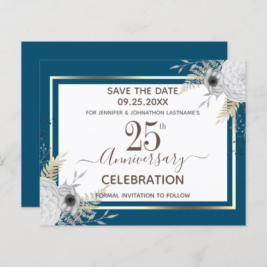 25th Wedding Jubileum Floral Save the Date Invi (Voorkant / Achterkant)