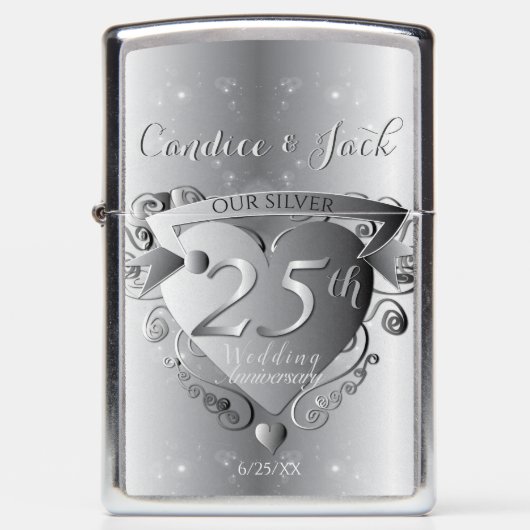 25th Wedding Jubileum Heart Zippo Lighter (Voorkant)