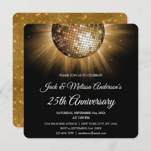 25th Wedding Jubileum Party Gold Disco Ball Kaart