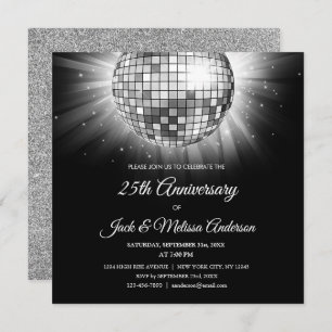 25th Wedding Jubileum Party Silver Disco Ball Kaart
