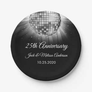 25th Wedding Jubileum Party Silver Disco Ball Papieren Bordje