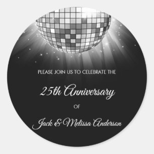 25th Wedding Jubileum Party Silver Disco Ball Ronde Sticker