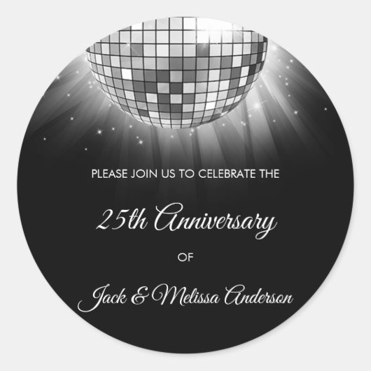 25th Wedding Jubileum Party Silver Disco Ball Ronde Sticker (Voorkant)
