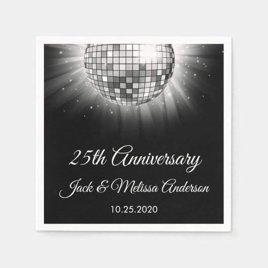 25th Wedding Jubileum Party Silver Disco Ball Servetten (Voorkant)