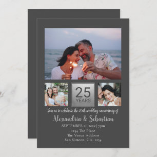 25th Wedding Jubileum Persoonlijk Gray Silver Kaart