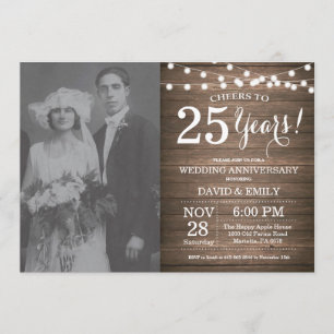 25th Wedding Jubileum Rustic Wood Kaart