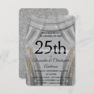 25th Wedding Jubileum Silver and Black Sparkle Kaart