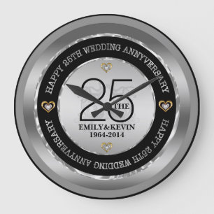 25th Wedding Jubileum Silver & Black Grote Klok