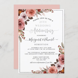 25th Wedding Jubileum, Silver Blush Floral Kaart