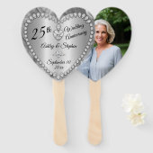 25th Wedding Jubileum Silver Diamonds Keepslag Handwaaier (Voorkant en achterkant)