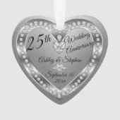 25th Wedding Jubileum Silver Diamonds Keepslag Ornament (voorkant)