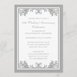 25th Wedding Jubileum Silver Flourish Scroll Kaart