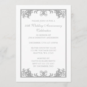 25th Wedding Jubileum Silver Flourish Scroll Kaart