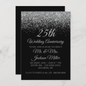 25th Wedding Jubileum Silver Glitter Uitnodiging (Voorkant / Achterkant)