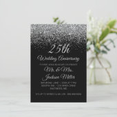 25th Wedding Jubileum Silver Glitter Uitnodiging (Staand voorkant)