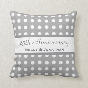 25th Wedding Jubileum Silver Polka Dots B24 Kussen