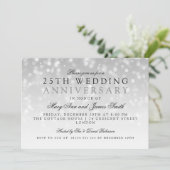 25th Wedding Jubileum Silver Sparkle Lights Kaart (Staand voorkant)