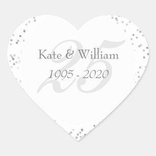 25th Wedding Jubileum Silver Stardust Confetti Hart Sticker