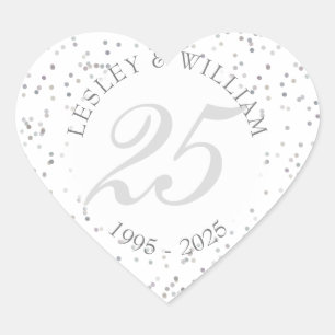 25th Wedding Jubileum Silver Stardust Confetti Hart Sticker