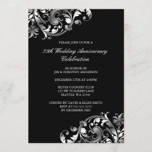 25th Wedding Jubileum Silver Swirl Flourish Kaart