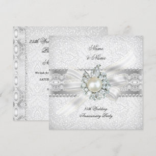 25th Wedding Silver Jubileum Party Lace Pearl Kaart