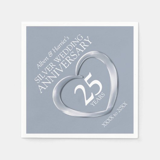 25th zilveren jubileum hart aangepaste naam servet (Voorkant)