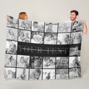 26-Foto's Aangepaste tekst & Bericht Zwart & Wit Fleece Deken