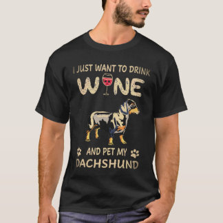 26 Ik wil gewoon wijn drinken en mijn Dachshund aa T-shirt