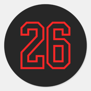 26 Sport Rood Zwart Eenvoudig Nummer Prestatie Ronde Sticker