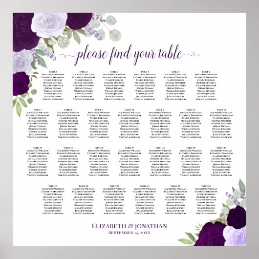 26 Tableau Boho violet Rose Mariage Tableau de siè (Devant)