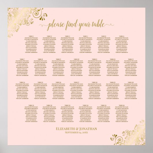 26 Tableau Mariage Plat Plat Rose & Or (Devant)