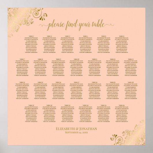 26 Tableau Mariage Sièges Poche de corail et or (Devant)