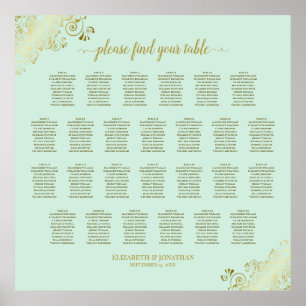 26 Tafel-bruiloft-zittingskaart Mint Green & Gold Poster