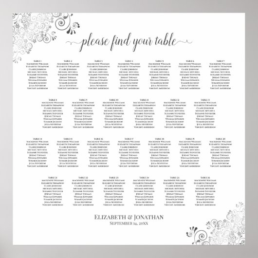 26 Tafel-weddenschap-kaart Silver Frills White Poster (Voorkant)