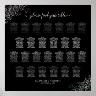 26 Tafel-weddenschapskaart Silver Frills Black Poster
