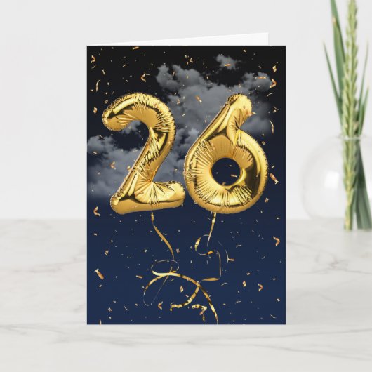 26e Anniversaire Gold Mylar Balloon et carte Confe (Devant)