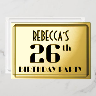 26e verjaardag: Art Deco Kijk "26" en naam Folie Uitnodiging