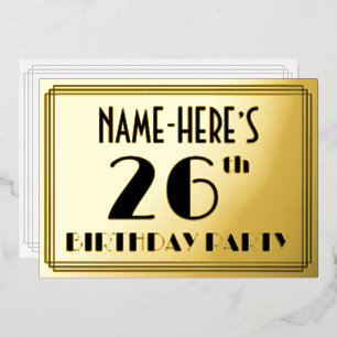 26e verjaardag — Art Deco look "26" + naam Folie Uitnodiging