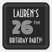 26e verjaardag: Art Deco Style en aangepaste naam Vierkante Sticker (Voorkant)