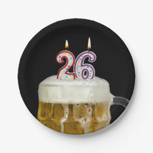 26e verjaardag bier met kaars papieren bordje