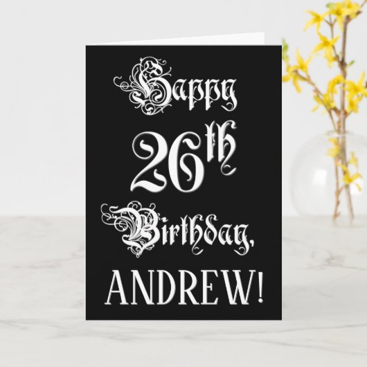 26e verjaardag: Fancy, elegant script + aangepaste Kaart (Gele Bloem)