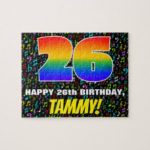 26e verjaardag — Fun, Colorful Music Symbols & "26 Legpuzzel