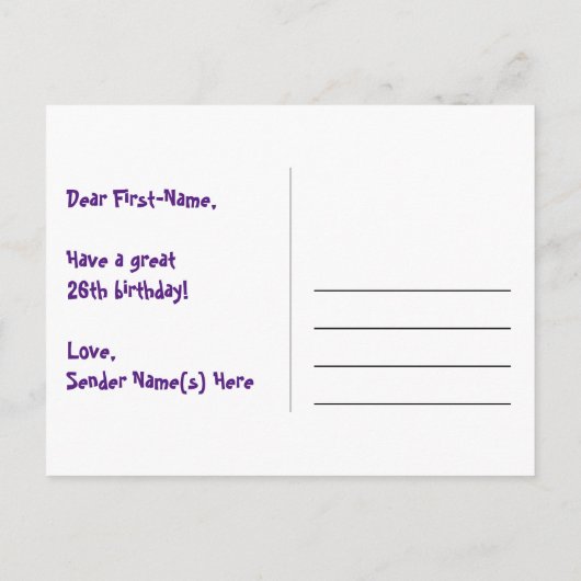 26e verjaardag: Fun Hearts Pattern, Regenboog 26 Briefkaart (Achterkant)