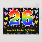 26e verjaardag: Fun Hearts Pattern, Regenboog 26 Briefkaart (Voorkant)