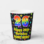 26e verjaardag: Fun Stars Pattern en Rainbow 26 Papieren Bekers (Voorkant)